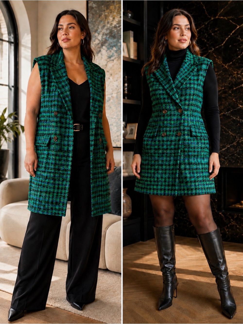 NEW FUTURE COLLECTIVE x Kahlana Barfield Brown Houndstooth Wool Longline Vest